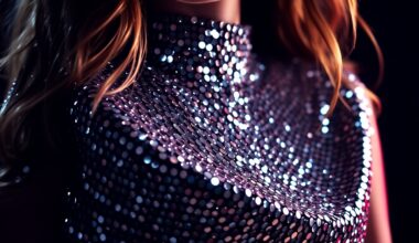 An extreme close-up of shimmering, glittering sequins captured in high-contrast studio lighting, conveying the luxurious, high-fashion aesthetic of a confident, empowered female performer.