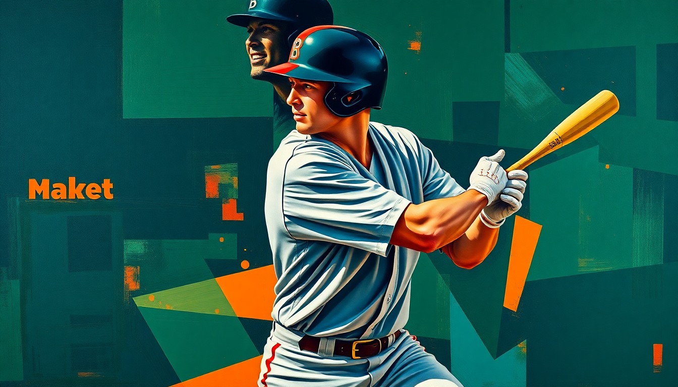 A cubist-style painting depicting a baseball player