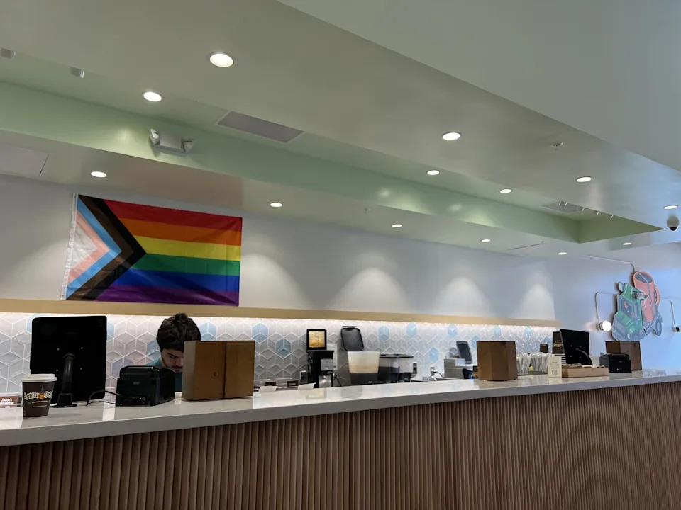 A Pride flag seen at a Philz Coffee.