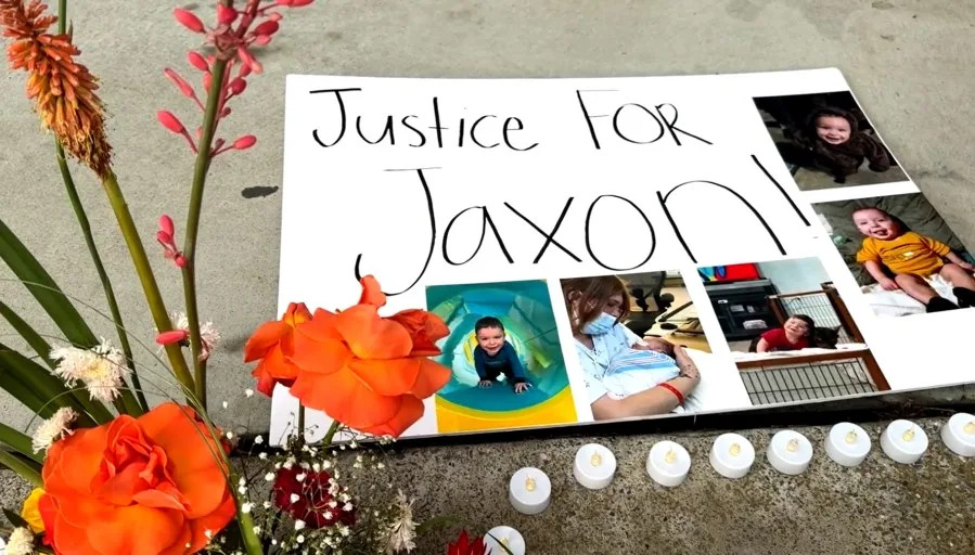 A memorial for Jaxon is seen outside Juvenile Hall in San Jose on April 21, 2026. (KRON4 Photo)