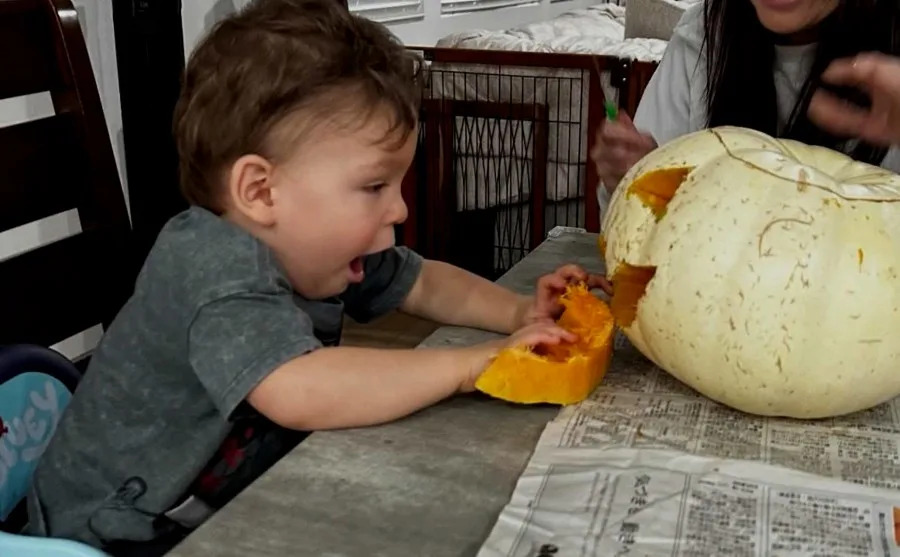 Jaxon plays with a pumpkin. (Family photo)