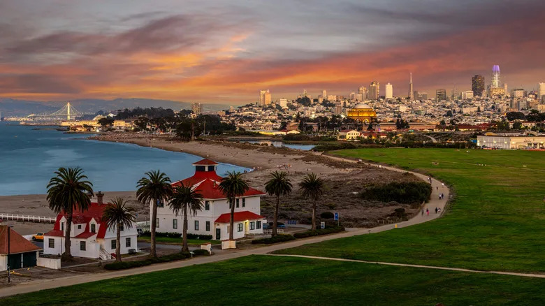 A view of San Francisco's Presidio neighborhood with the sea in the background