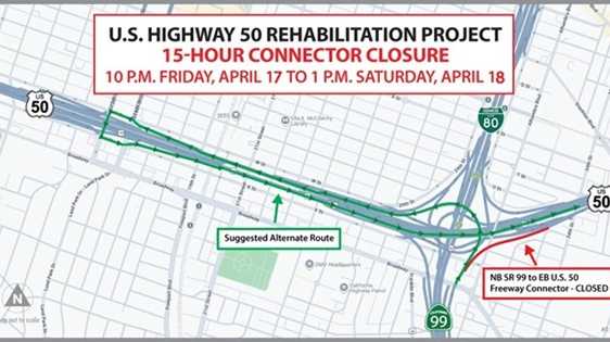 15-hour Sacramento connector closure begins Friday for Fix-50 project