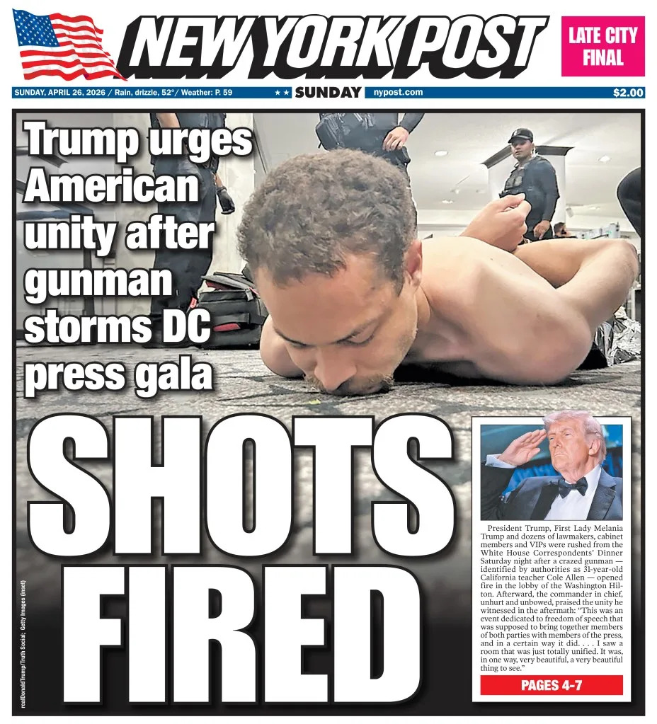 The New York Post front cover for April 26, 2026.
