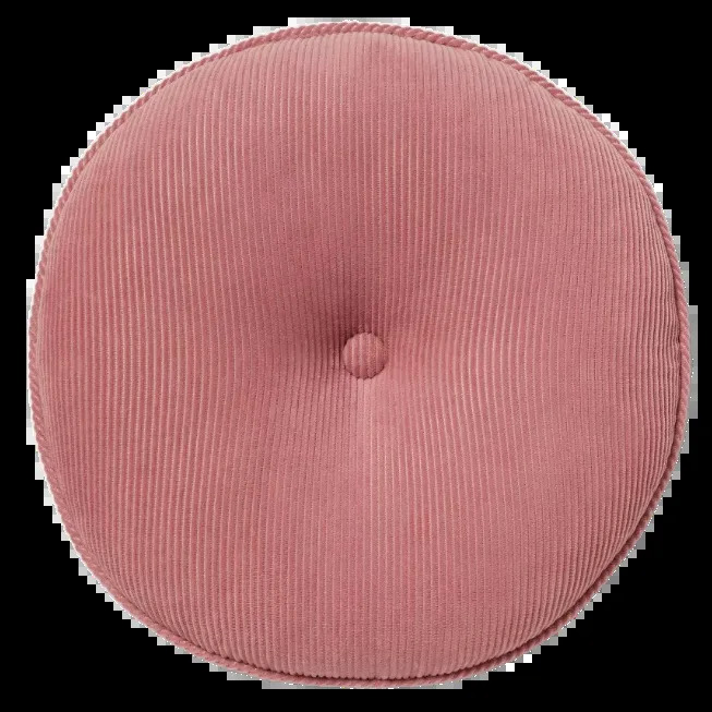 a round pink corduroy pillow