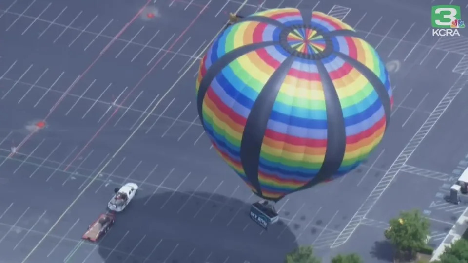 The hot air balloon launched from the empty casino parking lot near Sacramento, California. KCRA 3