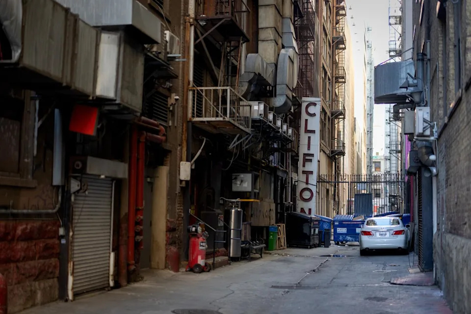The alley behind Clifton's Cafeteria in the downtown historic district Tuesday.