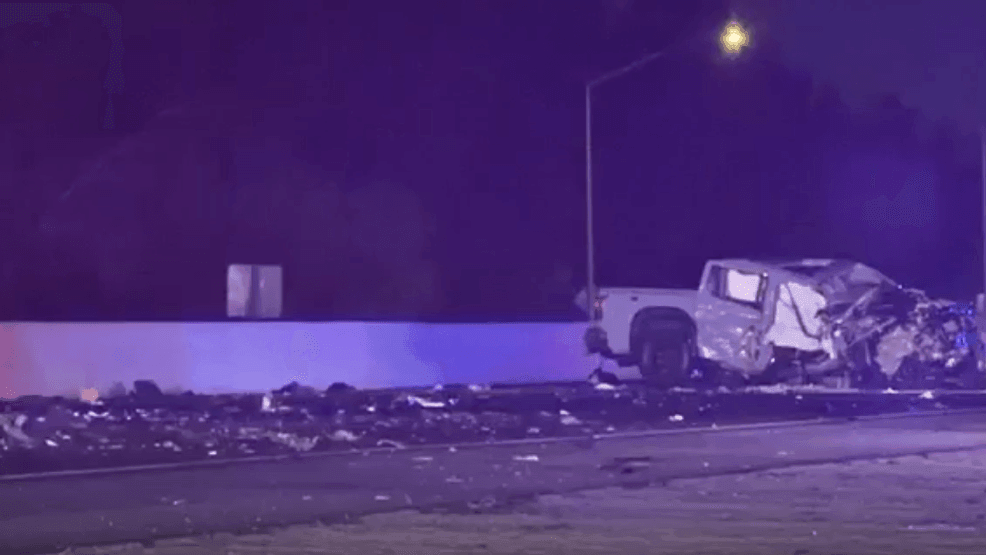 At least four vehicles were involved in a crash that caused standstill traffic for southbound lanes of Highway 99 in the Delano area on Saturday night. This is a photo of one of the involved vehicles. PHOTO: KBAK/KBFX