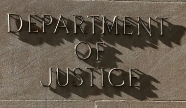 A sign for the U.S. Department of Justice in Washington, D.C., April 6, 2026. (Reuters File)