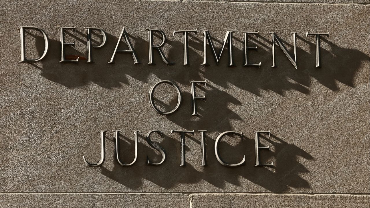 A sign for the U.S. Department of Justice in Washington, D.C., April 6, 2026. (Reuters File)