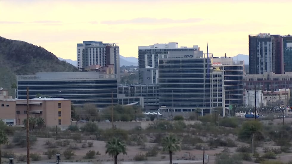 Distant shot of Hayden Ferry Lakeside office buildings in Tempe, Arizona.
