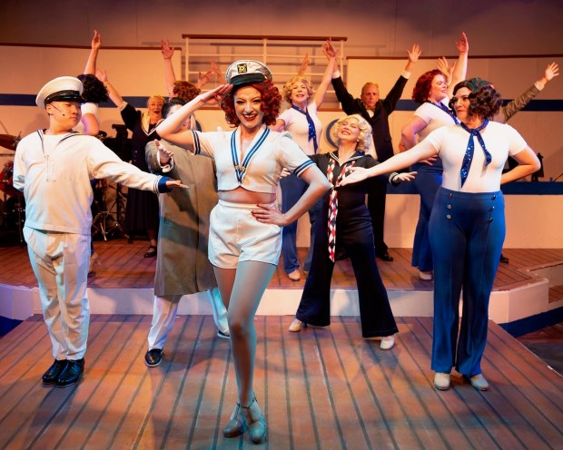 The cast of "Anything Goes" with a dynamic Seana Nicol as Reno Sweeney in the Altarena Playhouse's production running through April 26. (Photo courtesy Grizzly De Haro)