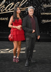 Mariana Morales and Esai Morales at the "Michael" Los Angeles Premiere held at The Dolby Theatre on April 20, 2026 in Los Angeles, California.
