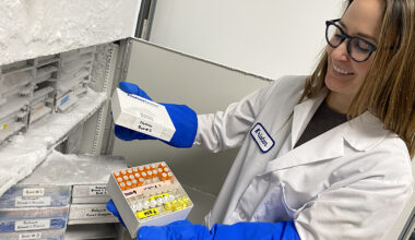 CDFW research scientist shows nutria DNA samples. CDFW photo
