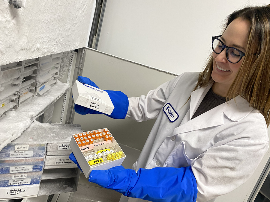CDFW research scientist shows nutria DNA samples. CDFW photo