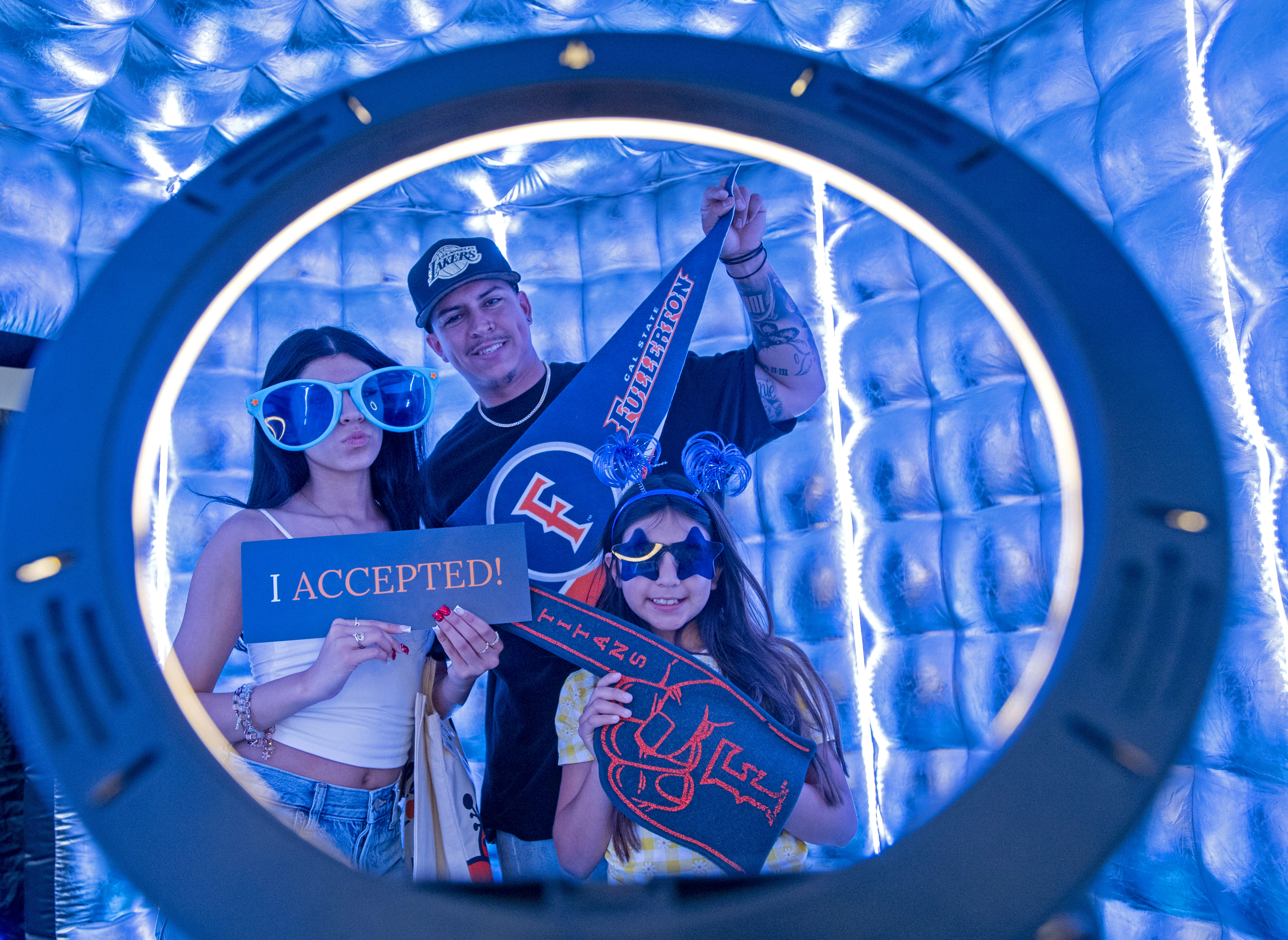 New CSUF student Janelle Dominguez poses for photos with her...
