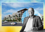 Carmel Partners Ron Zaff with a rendering of plans for 6615 East Pacific Coast Highway, Long Beach