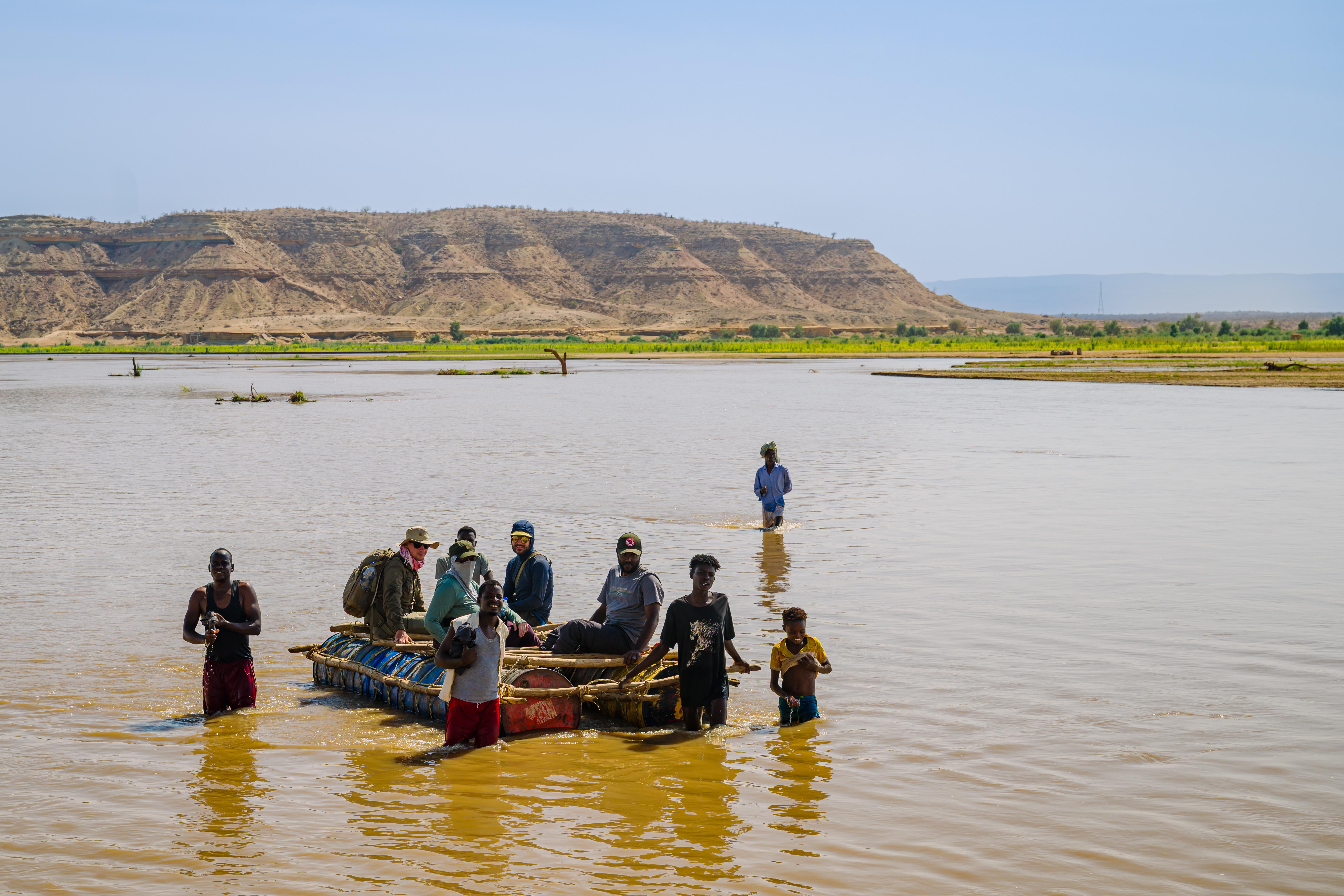 Myrrh researchers cross the Shebelle River.