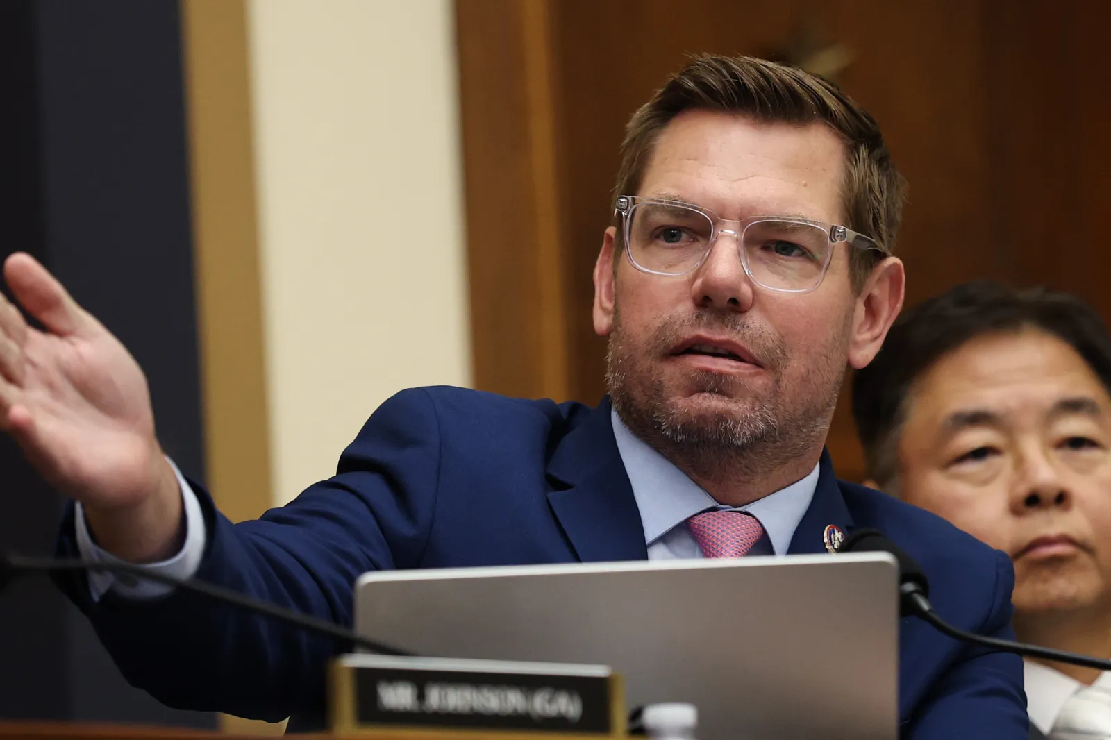 Eric Swalwell speaks during a House Judiciary Committee hearing with Federal Bureau of Investigation Director Kash Patel in the Rayburn House Office Building on September 17, 2025 in Washington, DC.