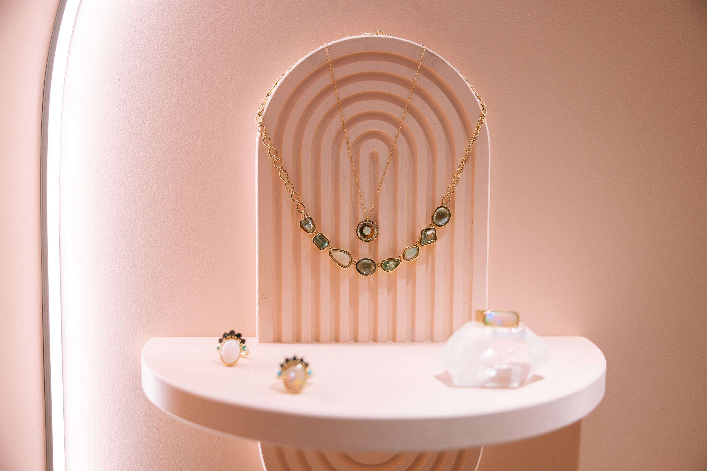Jewelry on display at Marrow in One Paseo. (Taryn Fine)