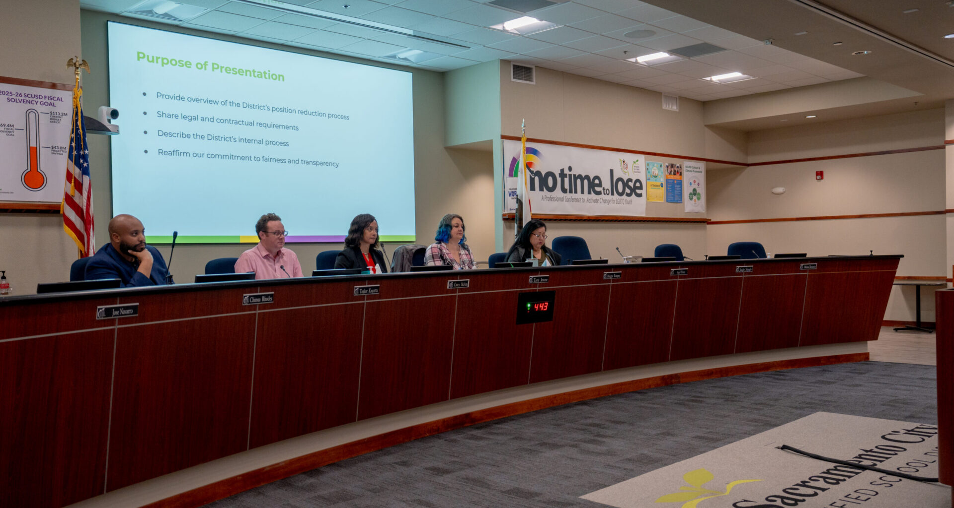 Sacramento City Unified School District board members during the meeting on Feb. 12, 2026. Photo by Denis Akbari.