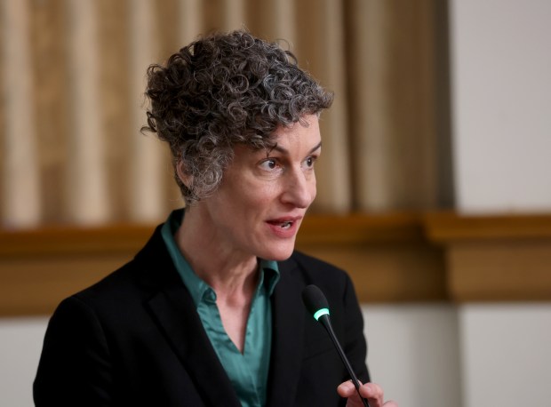 Chief Homelessness Solutions Officer Sasha Hauswald speaks during a Homelessness Commission meeting at City Hall in Oakland, Calif., on Wednesday, Feb. 25, 2026. (Jane Tyska/Bay Area News Group)