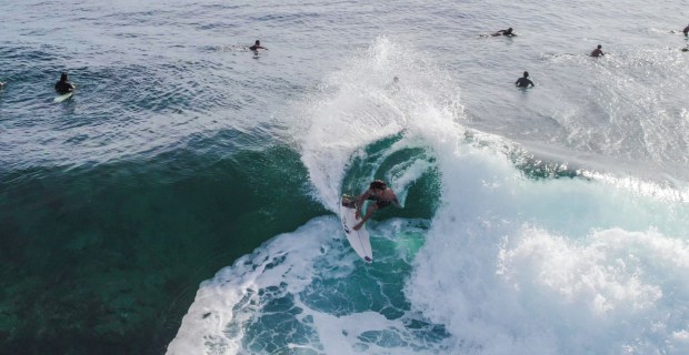 Titus Santucci surfs the wave at Siargo, Philippines. (Kyle Jennermann)