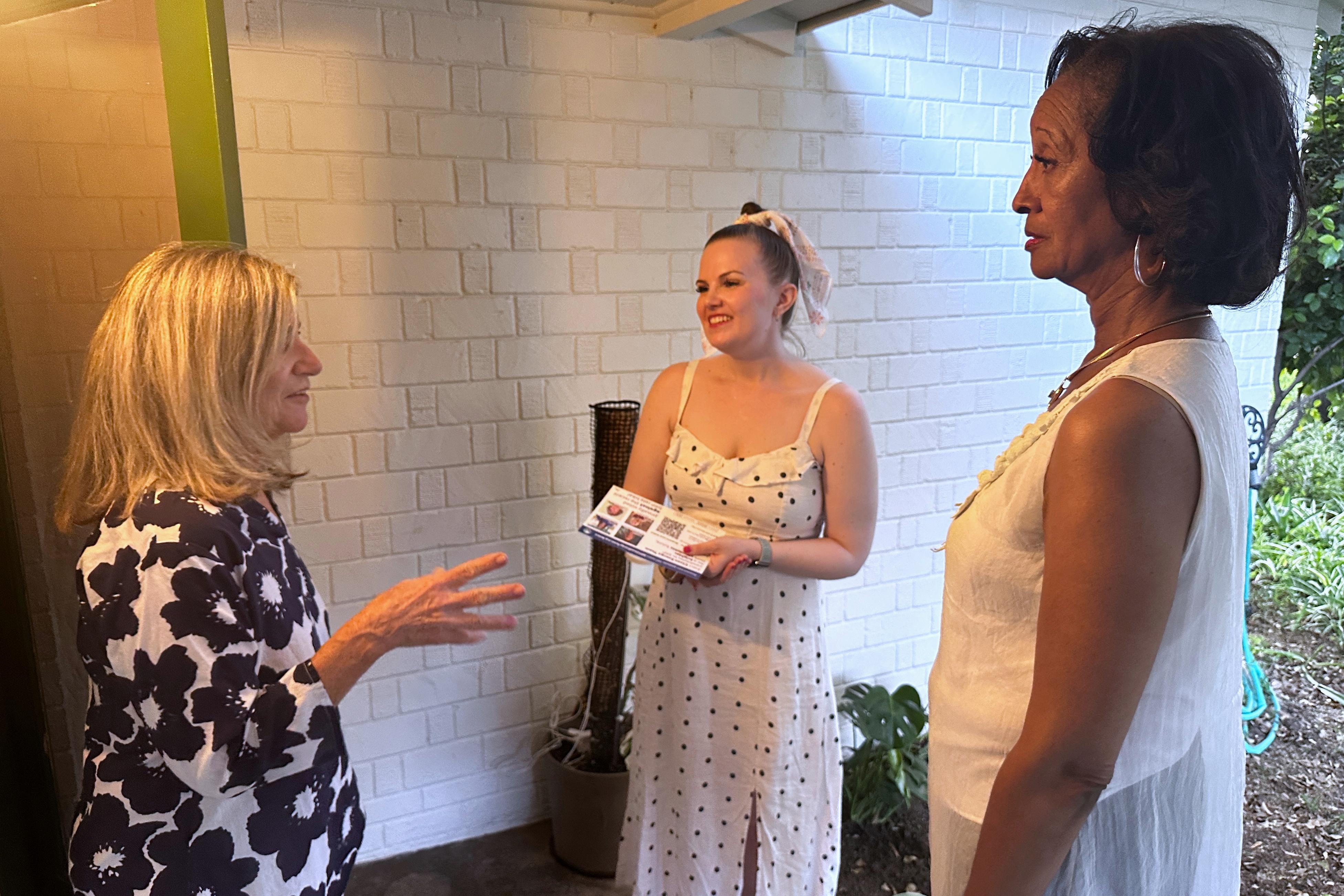 Laura Kajfez speaks with Casey Clowes and Sandra Kennedy, candidates for the Salt River Project governing board.