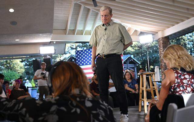 California gubernatorial candidate Tom Steyer listens to a question from the aidience during an appearance Tuesday evening, April 7, 2026 in Fresno.