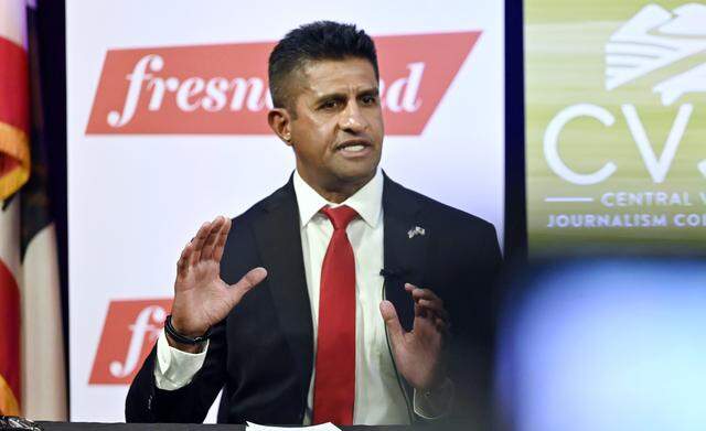 Dr. Johnny Alvarado addresses a question during the Fresno County Superintendent of Schools Candidate Forum Thursday night, April 2, 2026 in downtown Fresno.