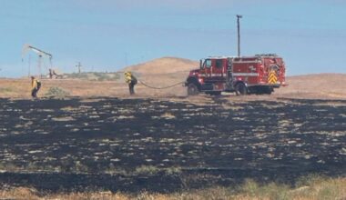 Firefighters contained a 45-acre wildland fire near Highway 33 and Palmer Avenue north of Coalinga Thursday, April 2, 2026, with no injuries reported. (CalFire)
