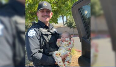 Fresno Police Officer Kobe Biedermann’s newborn faces open-heart surgery, prompting a $20,000 fundraiser. (PORAC)