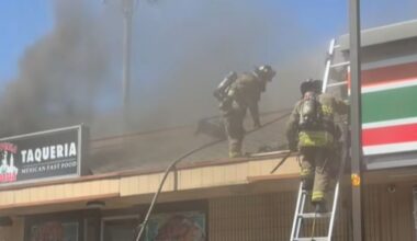 Fresno firefighters contained a third-alarm blaze Thursday, April 2, 2026, at a strip mall on East Ashlan Avenue, damaging three businesses but causing no injuries. (Fresno FD)