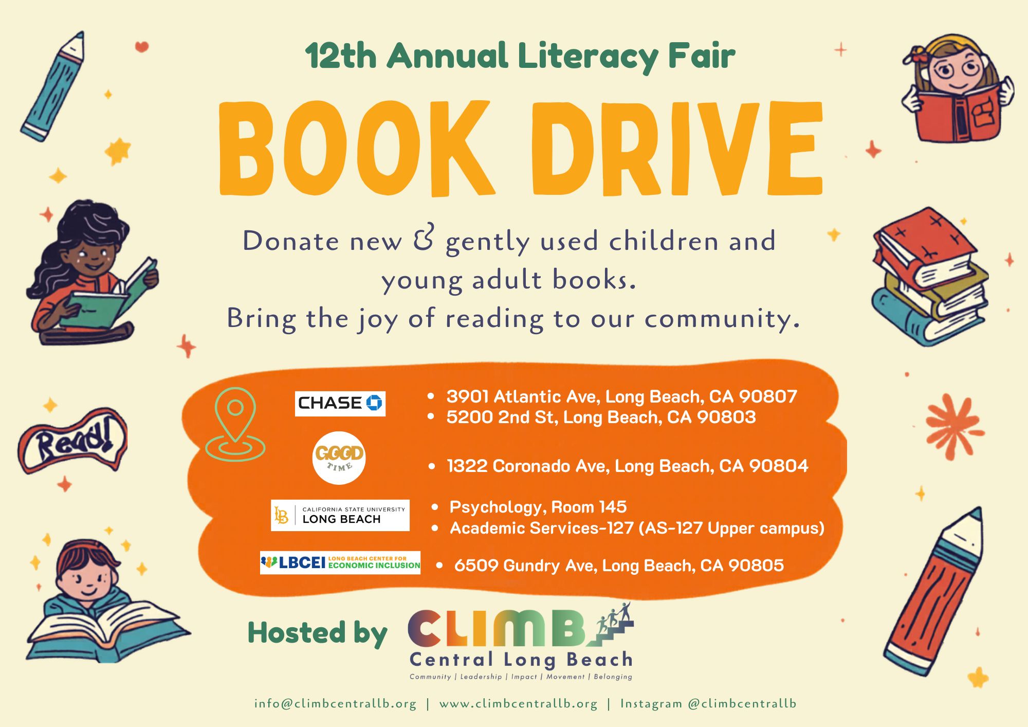 CLIMB Central Long Beach is hosting a book drive through...
