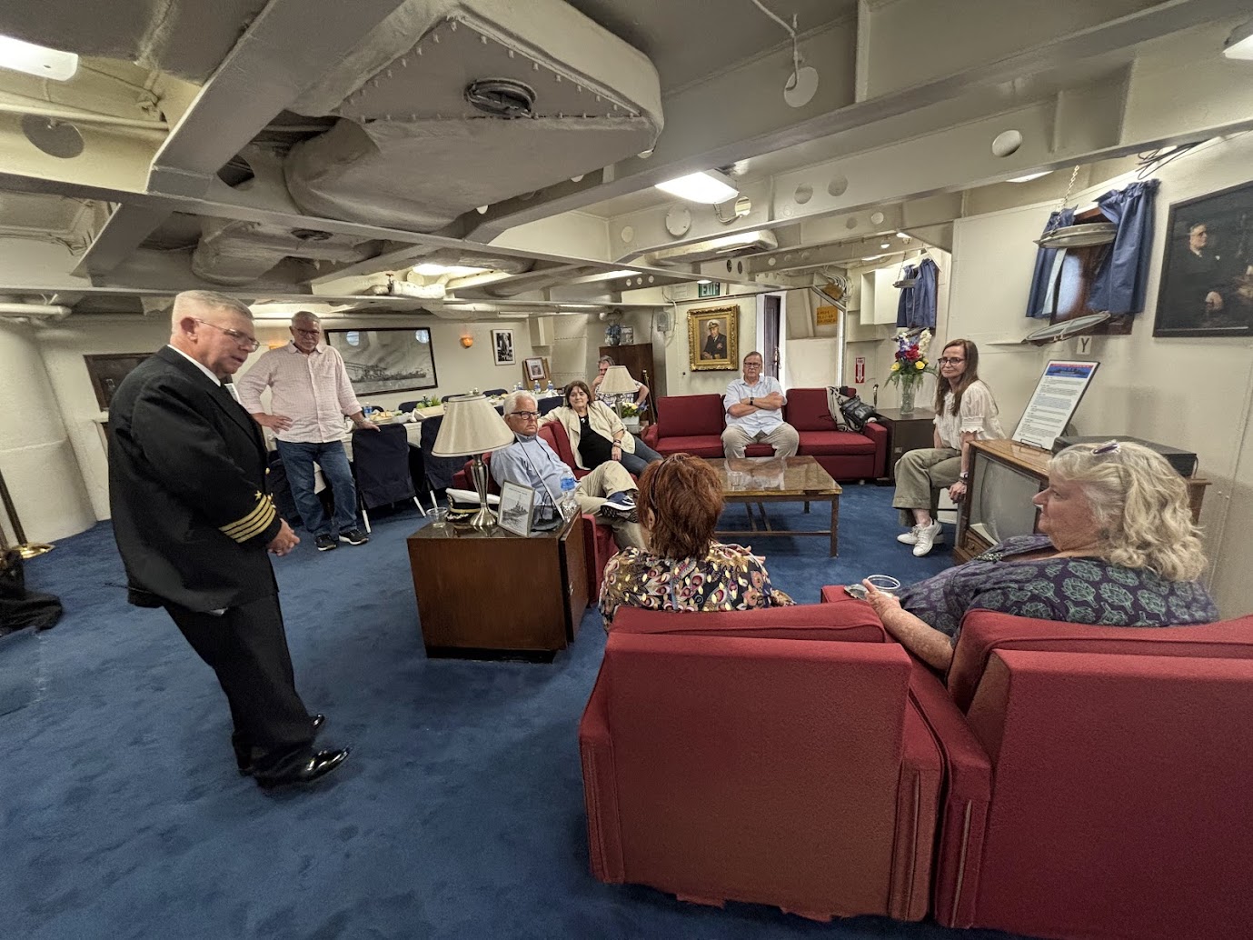 Retired U.S. Navy Capt. Don McMackin, left, speaks with Grunion...