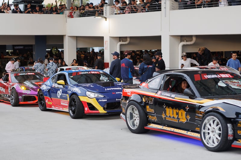 Formula Drift cars being displayed