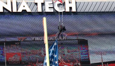 Skydiver crashes into scoreboard before Virginia Tech spring game – NBC Los Angeles