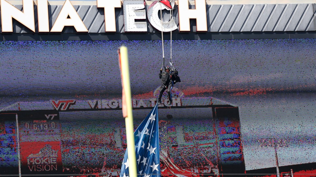 Skydiver crashes into scoreboard before Virginia Tech spring game – NBC Los Angeles