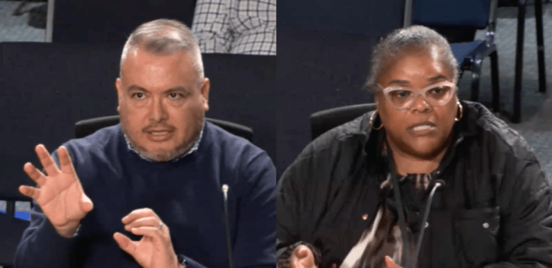 Side by side screenshots of Board of Education meeting attendees