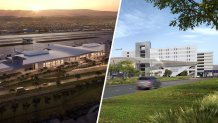 Renderings of the new, 14-gate replacement terminal set to debut at Hollywood Burbank Airport in October 2026.