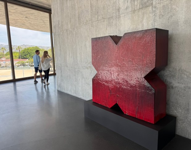 "Red X," a 1966 ceramic sculpture by John Mason, is among some 2,000 works from LACMA's permanent collection on display in the new Geffen Galleries. (Photo by David Allen, Inland Valley Daily Bulletin/SCNG)