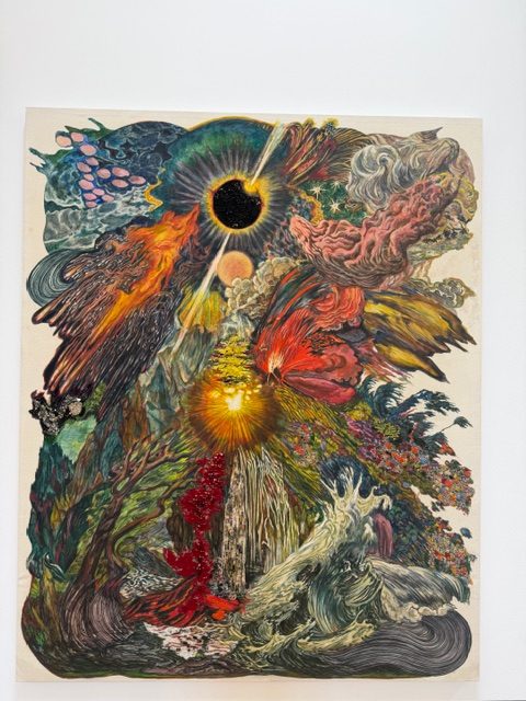 Ken Gun Mun Strange Days of a Quiet Sun abstract cosmic landscape with layered textures and beadwork