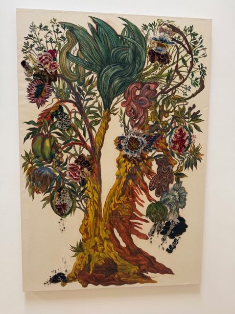 Ken Gun Mun Strange Days of a Quiet Sun tree form painting with organic shapes and mixed media surface