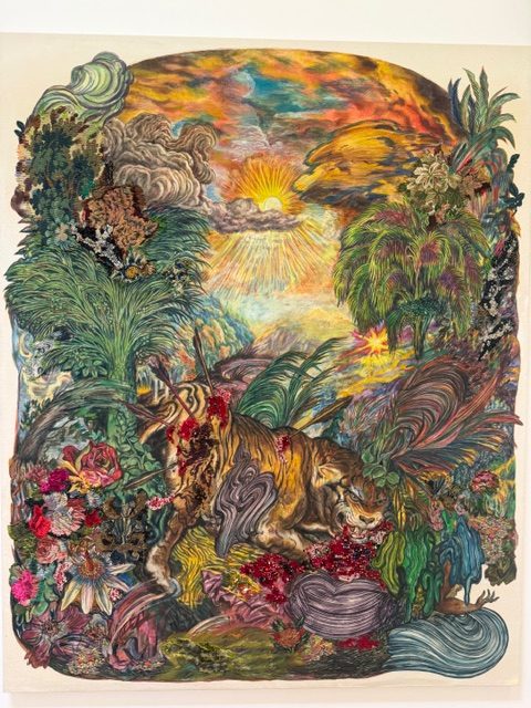 Ken Gun Mun Strange Days of a Quiet Sun vibrant landscape painting with sunburst and layered textures