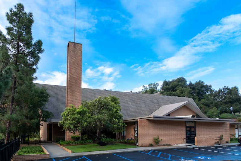 A Latter-day Saint meetinghouse in Pacific Palisades, California, is pictured on the day of its rededication. The meetinghouse was renovated and later rededicated Sunday, April 12, 2026, following the January 2025 California wildfires.
