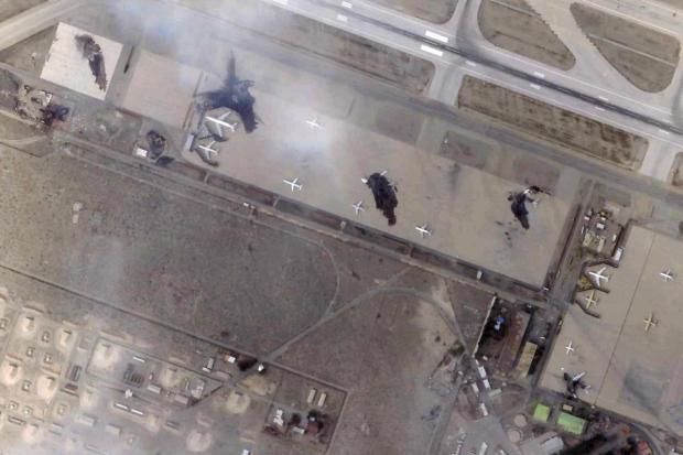 A satellite image shows damage after airstrikes targeting Mehrabad International Airport in Tehran, Iran.