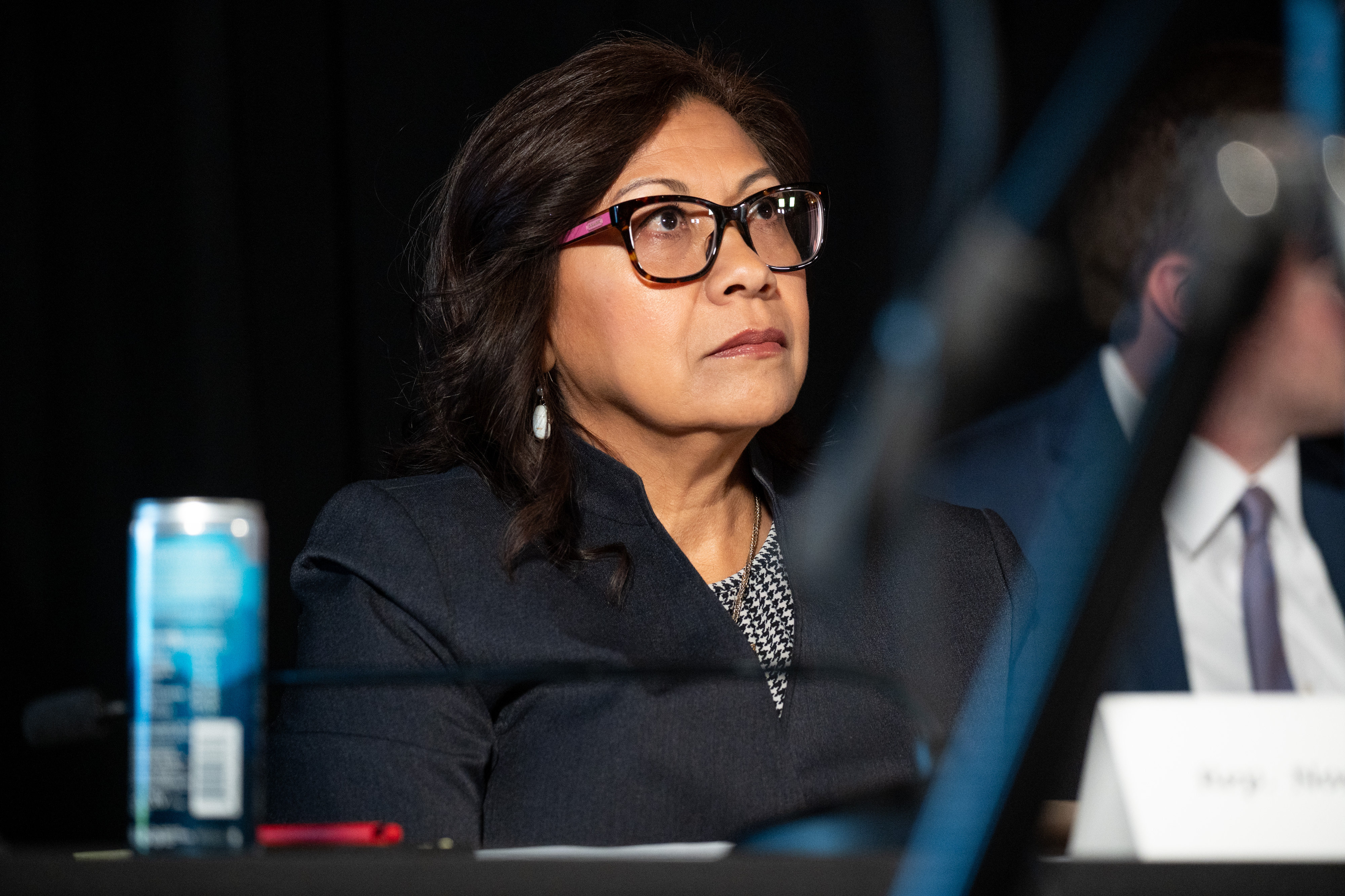 Democratic Rep. Norma Torres attend a shadow hearing at the...