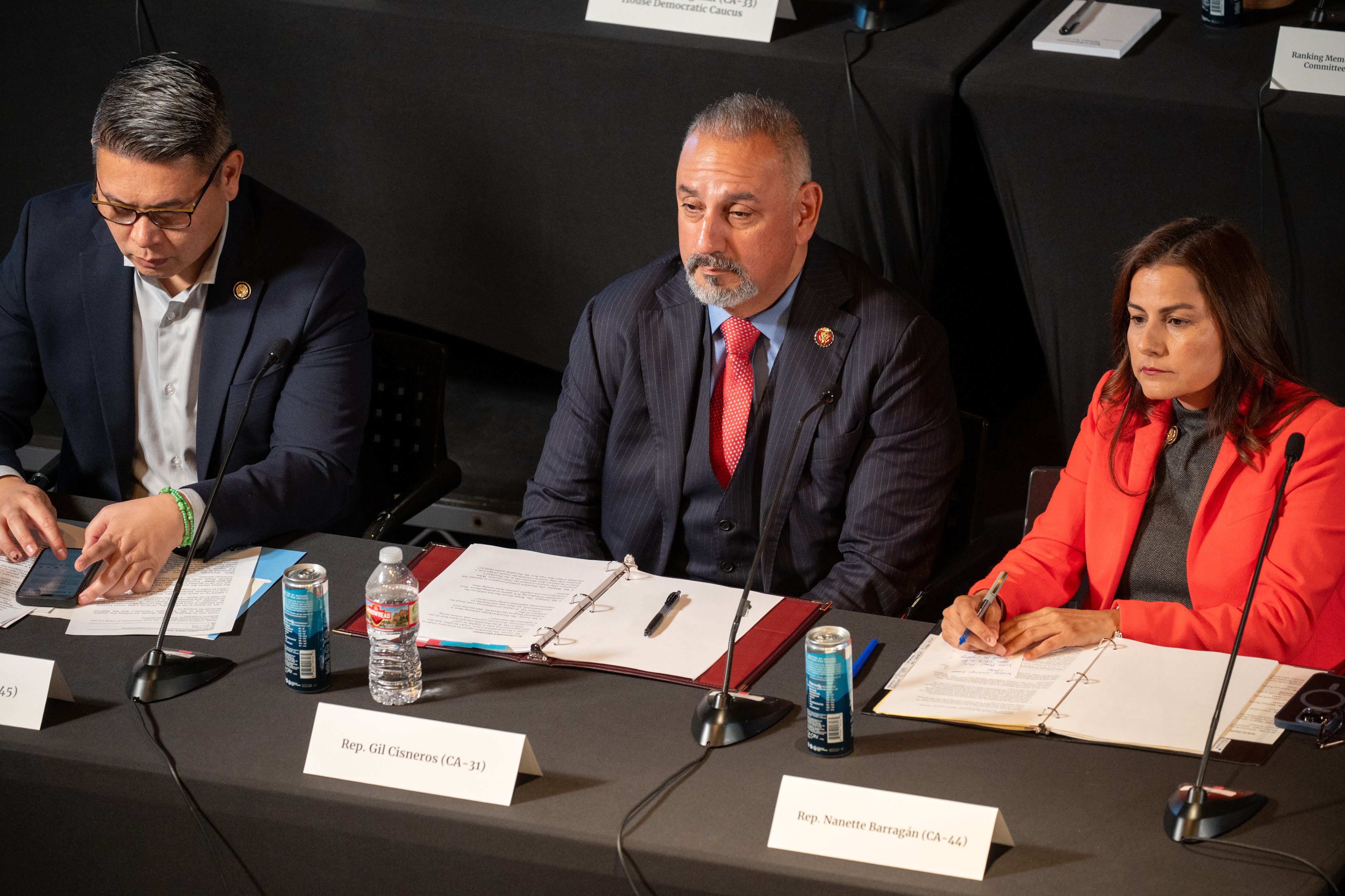 Democratic Reps. Derek Tran, Gil Cisneros and Nanette Barragan attend...