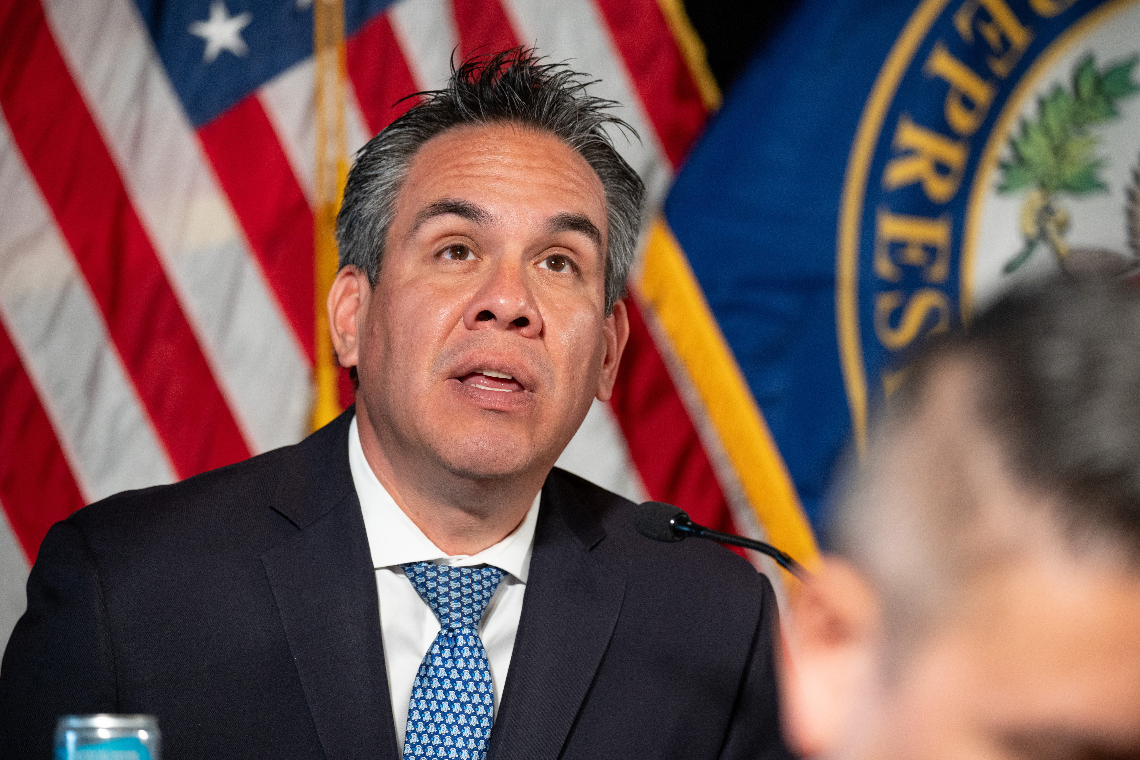 Rep. Pete Aguilar, D-Redlands, speaks at a shadow hearing at...