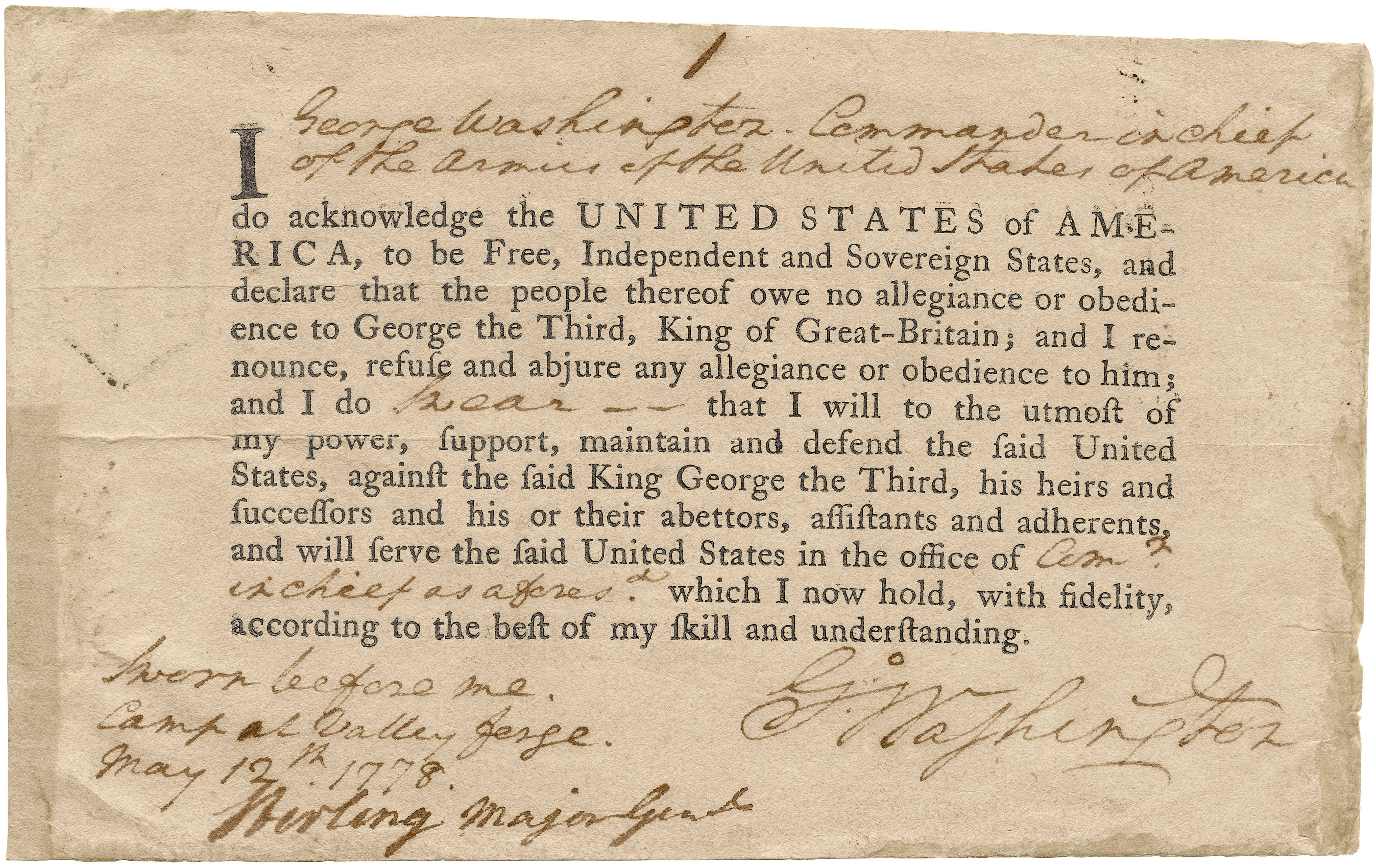 George Washingtonâs Oath ofAllegiance. In celebration of the countryâs 250th...